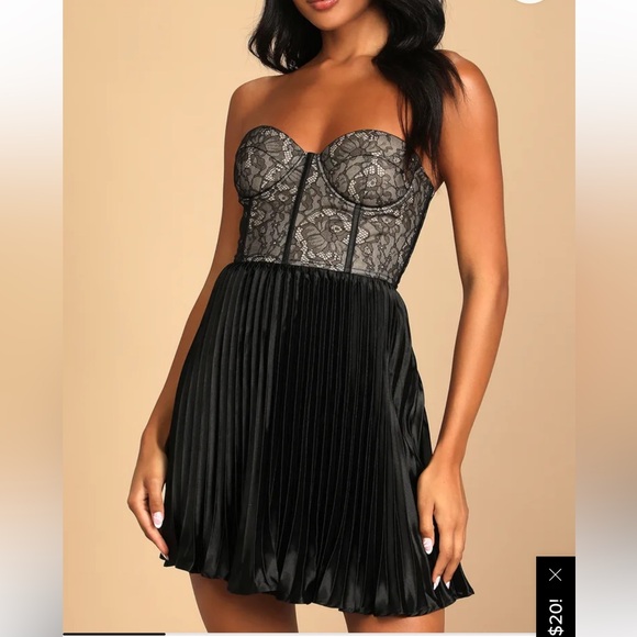 NWT Lulu’s Ideal Romance Black Lace Bustier Strapless Mini Dress - Picture 1 of 8